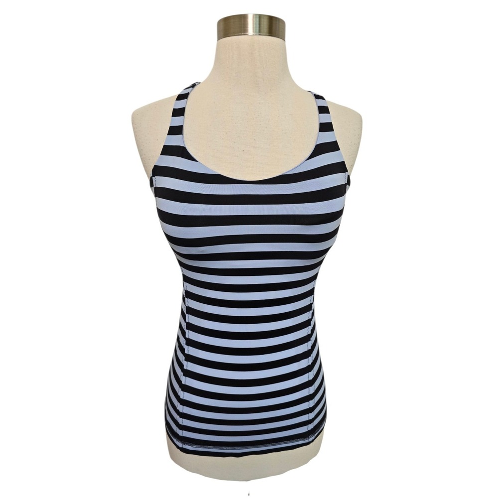 Lululemon Free To Be Tank Top Womens Size 4 Blue Stripes Strappy Back
